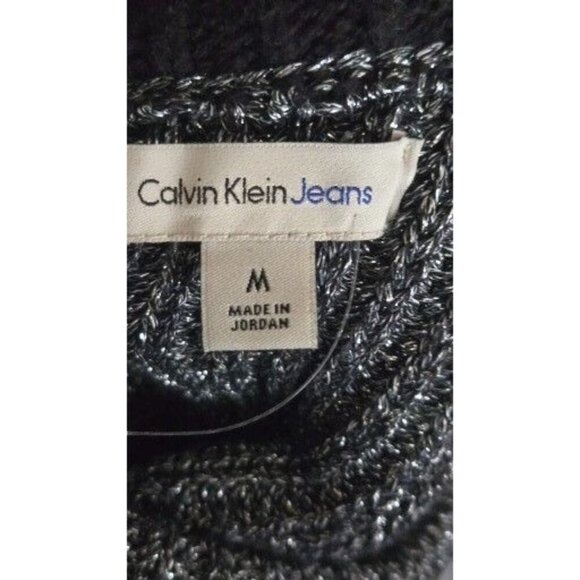 Calvin Klein Jeans crewneck women's shimmer gray Sweater chunky hi low size M - Picture 3 of 5